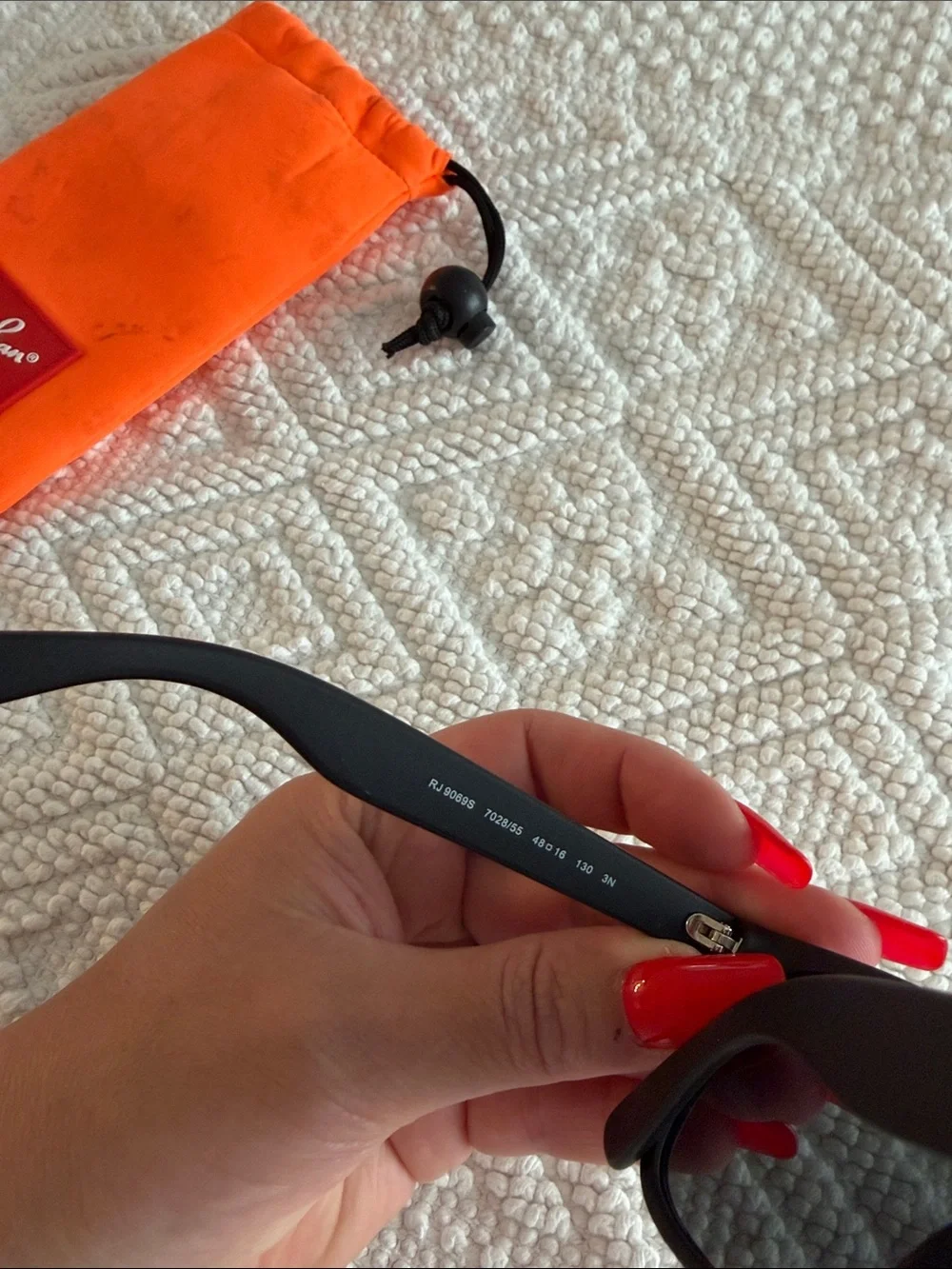 Ray-Ban kids Black Frame Sunglasses with Blue Lenses and Orange Pouch